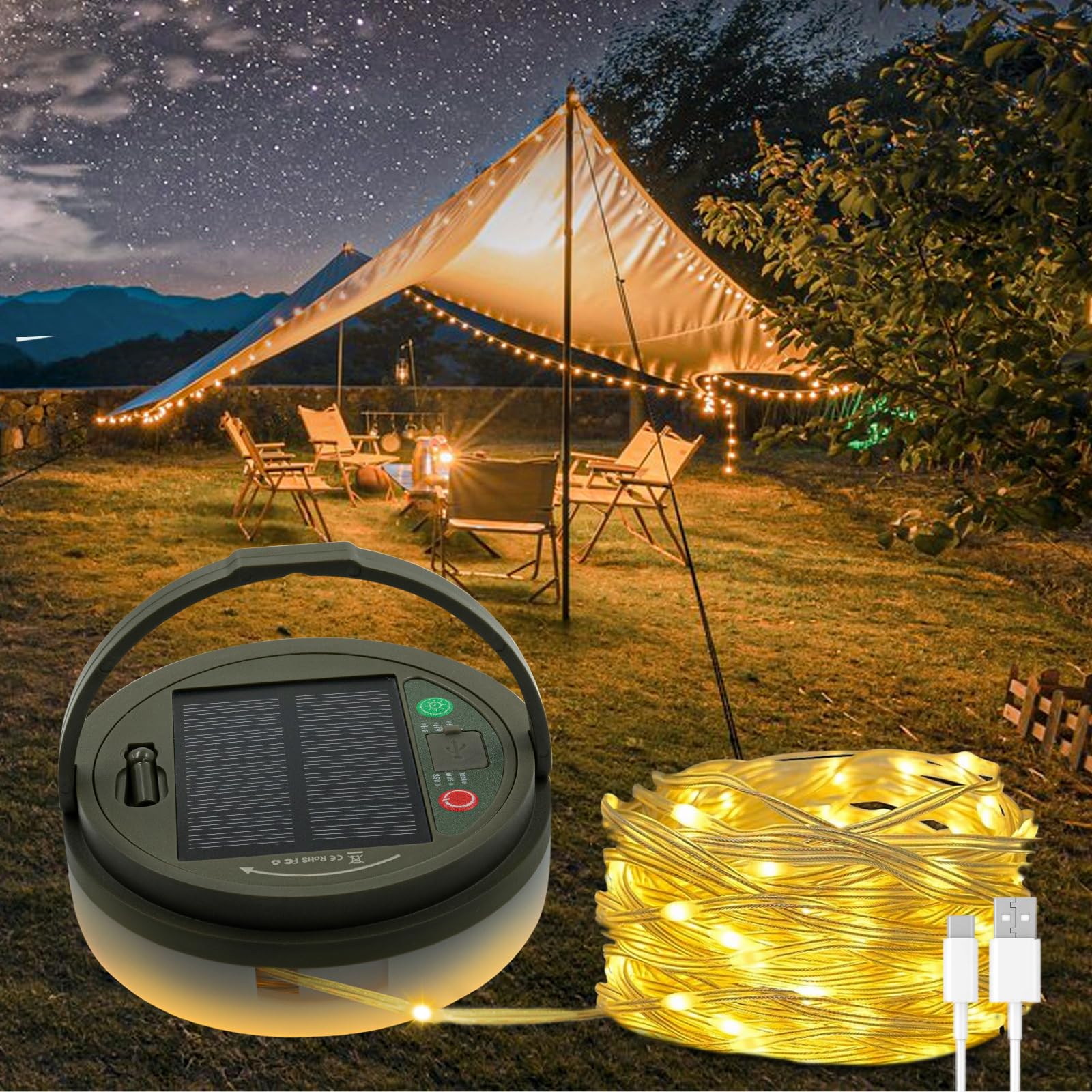 GWセール✳︎suncore night camp light 24 Solar Camping String Lights, 32.8 FT Fairy String Light, 4 in 1